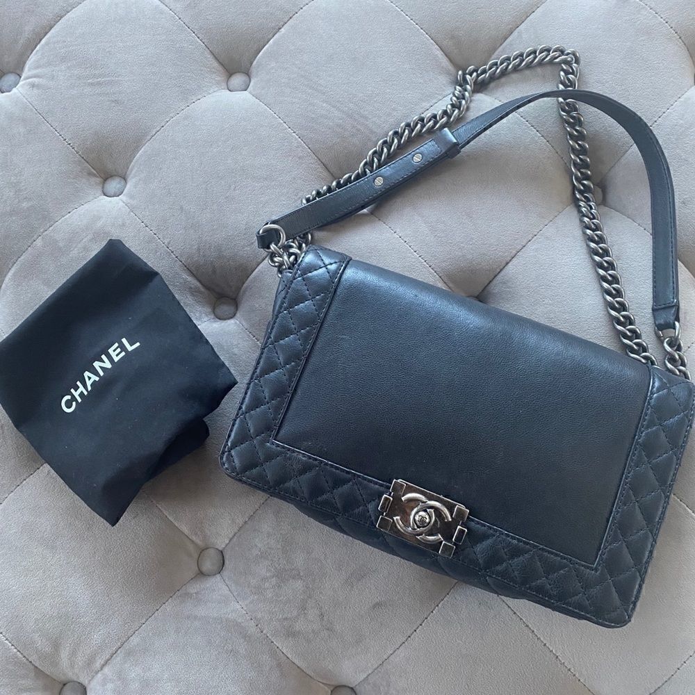 Chanel Black Calfskin Medium Boy Reverso Bag